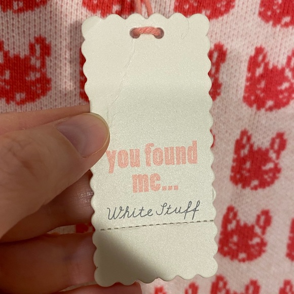 White Stuff CAT Print Striped Cuff Soft Knit Sweater Cream Coral M - Picture 6 of 7